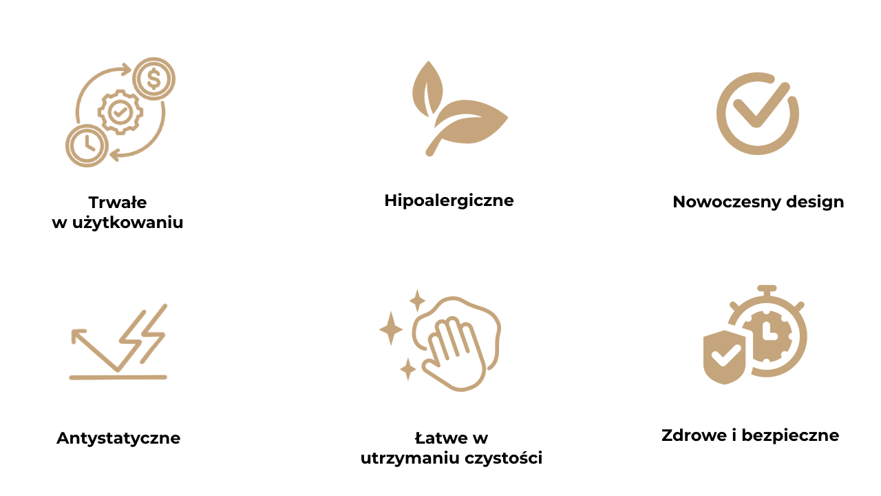 Obraz
            przedstawia sześć ikon opisujących zalety korka ozdobnego na ścianę
